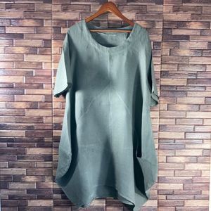 Womens One Size Fits All Olive Italian Linen Tulip Dress